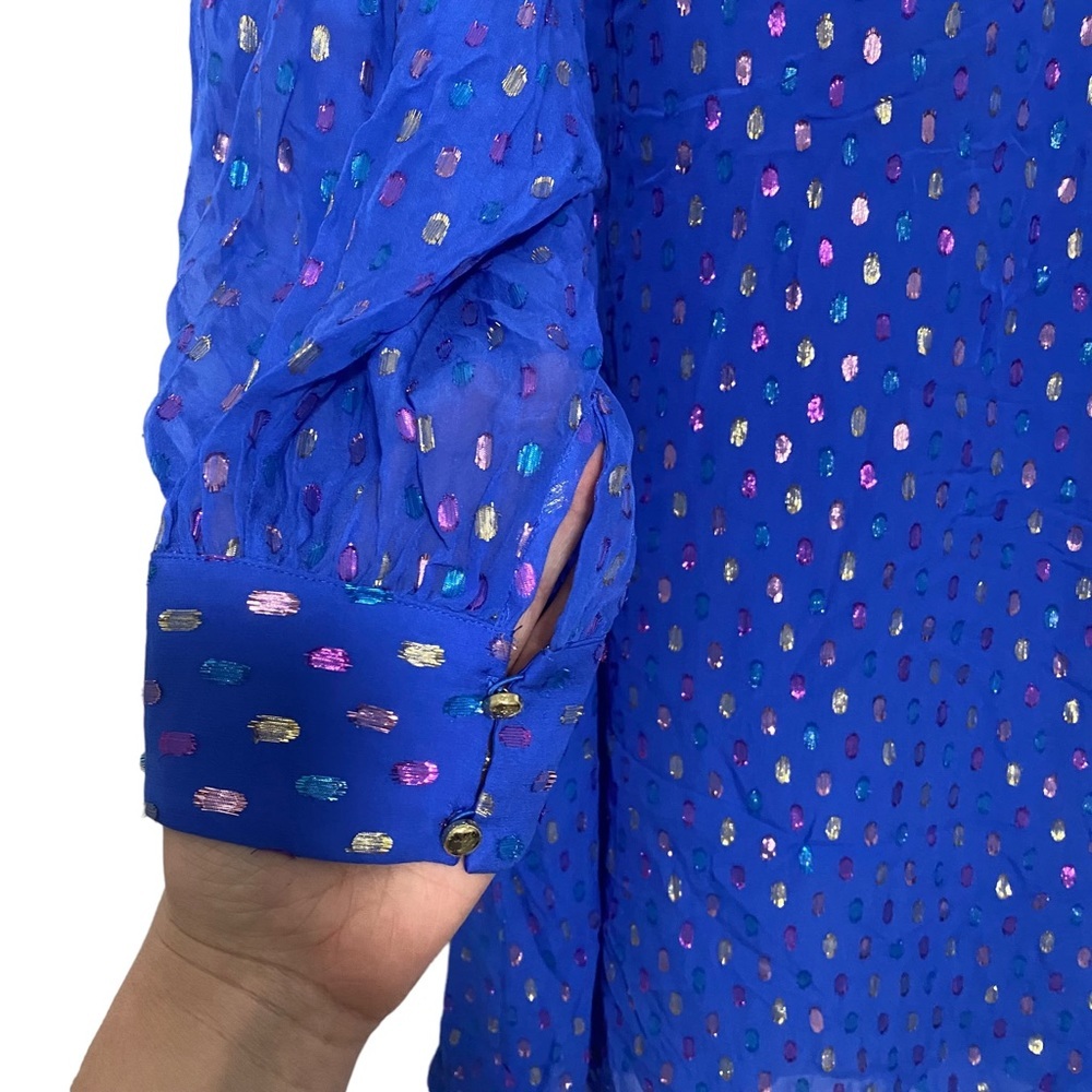 Lilly Pulitzer Maisel Metallic Silk Shift Dress in Iris Blue | Size 8 - Picture 6 of 8